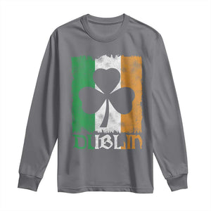 Dublin Ireland St Patricks Day Long Sleeve Shirt Distressed Shamrock Vintage Irish Flag TS11 Charcoal Print Your Wear