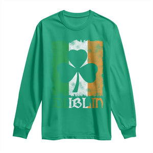 Dublin Ireland St Patricks Day Long Sleeve Shirt Distressed Shamrock Vintage Irish Flag TS11 Irish Green Print Your Wear