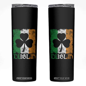 Dublin Ireland St Patricks Day Skinny Tumbler Distressed Shamrock Vintage Irish Flag TS11 Black Print Your Wear