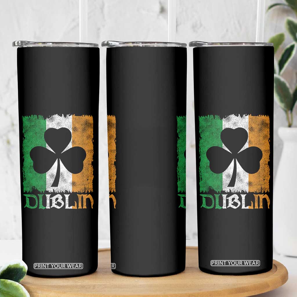 Dublin Ireland St Patricks Day Skinny Tumbler Distressed Shamrock Vintage Irish Flag TS11 Print Your Wear