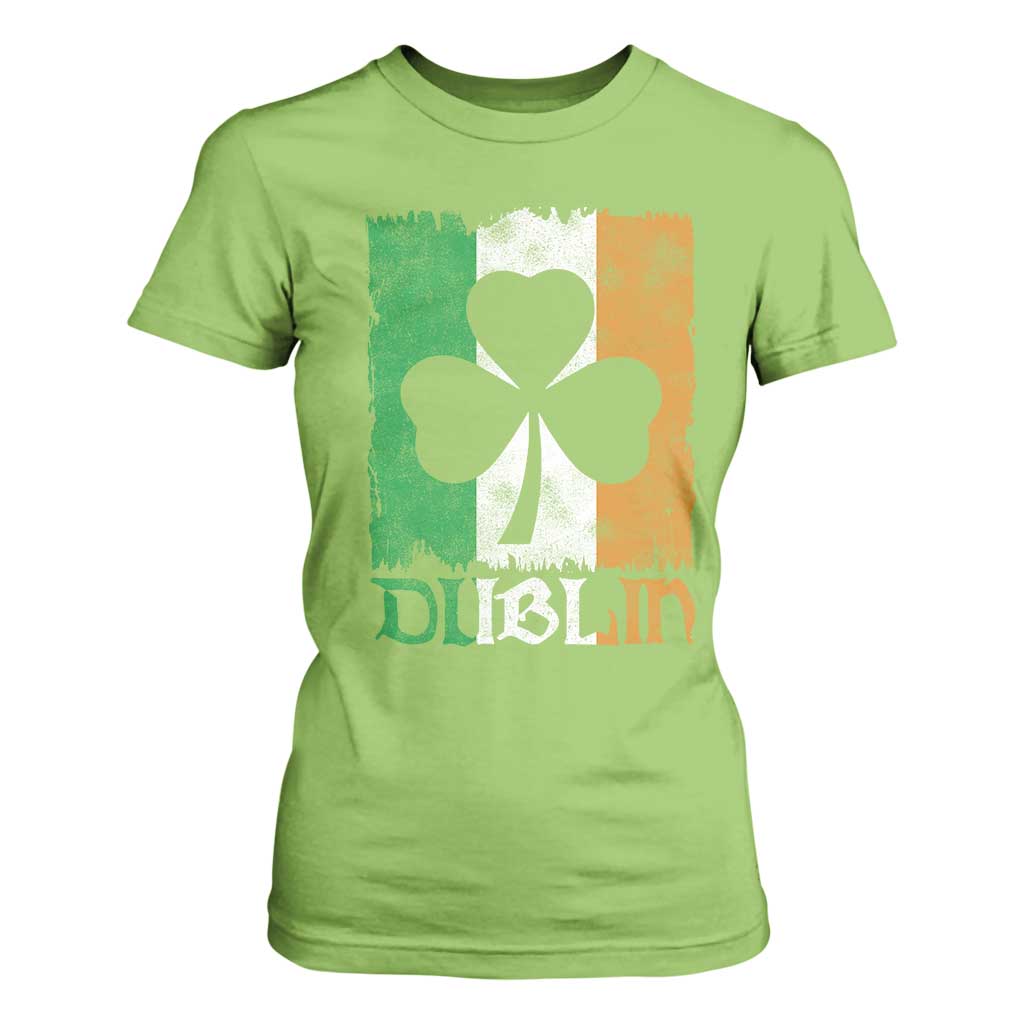 Dublin Ireland St Patricks Day T Shirt For Women Distressed Shamrock Vintage Irish Flag TS11 Lime Print Your Wear