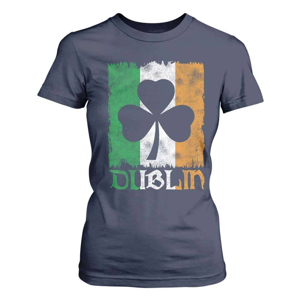 Dublin Ireland St Patricks Day T Shirt For Women Distressed Shamrock Vintage Irish Flag TS11 Navy Print Your Wear