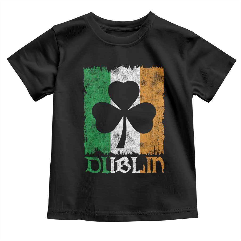 Dublin Ireland St Patricks Day Toddler T Shirt Distressed Shamrock Vintage Irish Flag TS11 Black Print Your Wear