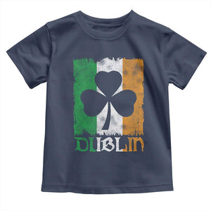 Dublin Ireland St Patricks Day Toddler T Shirt Distressed Shamrock Vintage Irish Flag TS11 Navy Print Your Wear