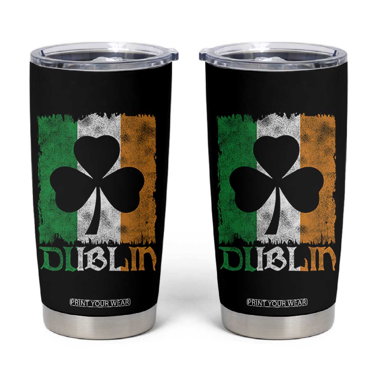 Dublin Ireland St Patricks Day Tumbler Cup Distressed Shamrock Vintage Irish Flag TS11 Black Print Your Wear