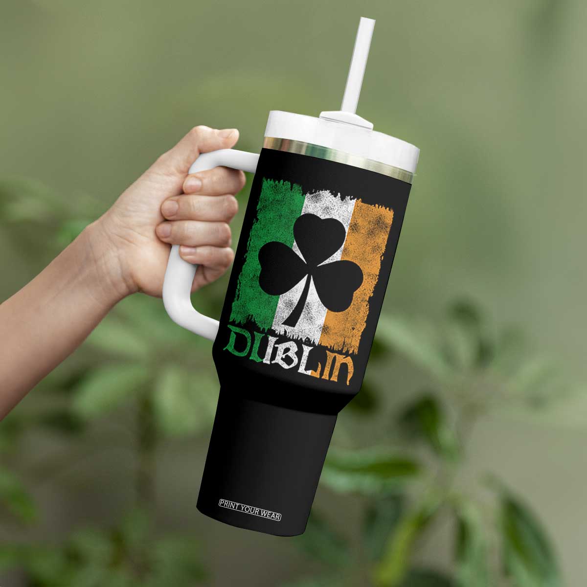 Dublin Ireland St Patricks Day Tumbler With Handle Distressed Shamrock Vintage Irish Flag TS11 Print Your Wear