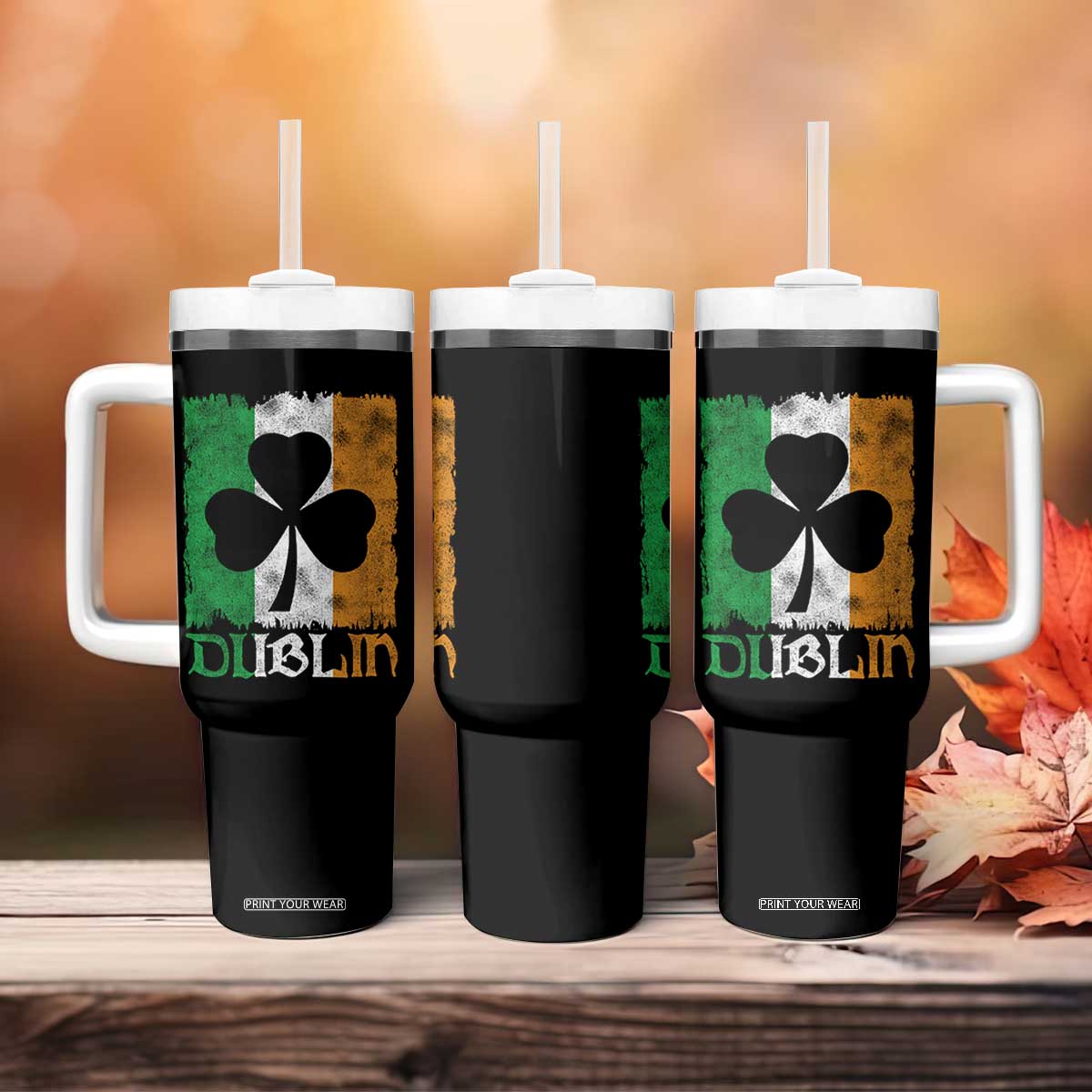 Dublin Ireland St Patricks Day Tumbler With Handle Distressed Shamrock Vintage Irish Flag TS11 Print Your Wear