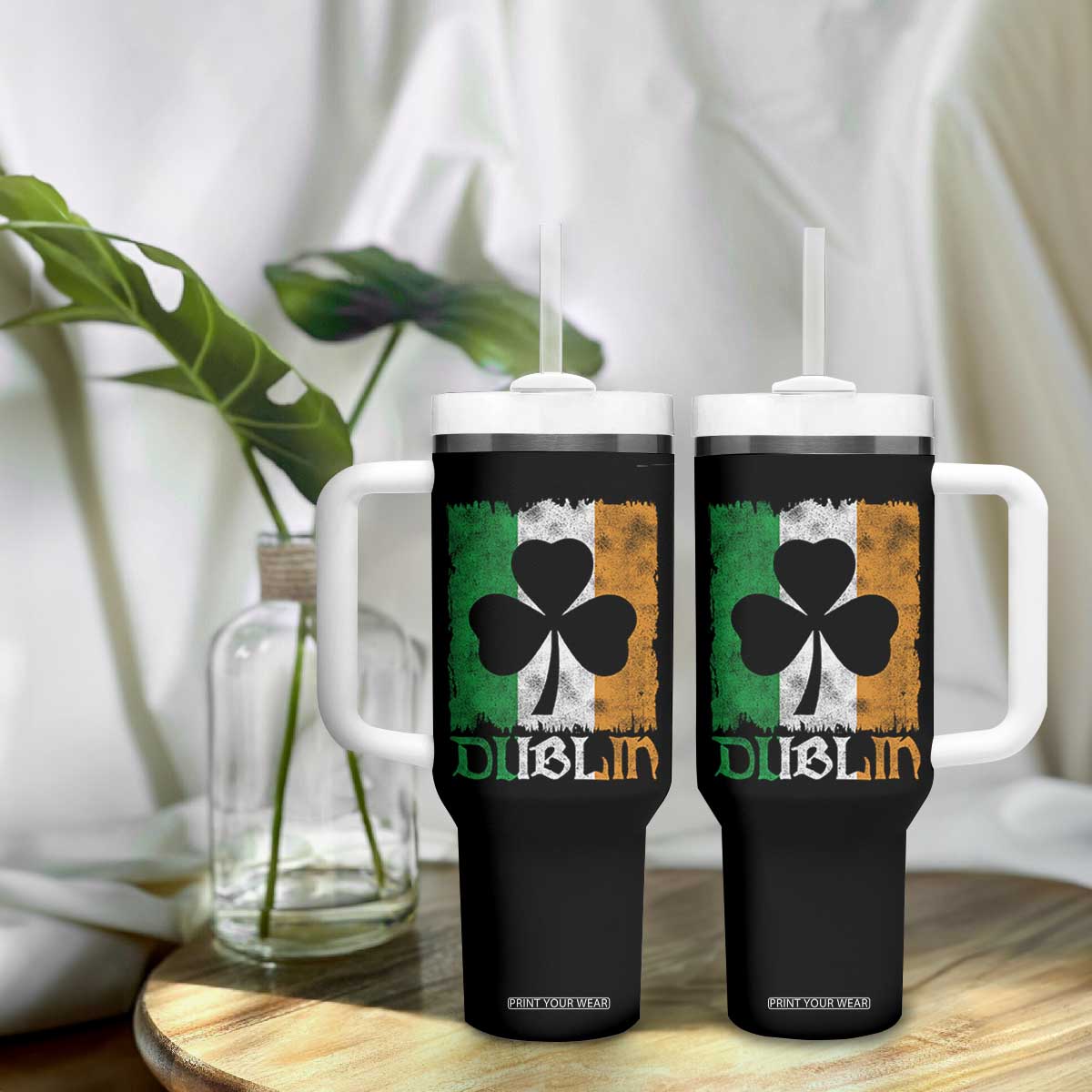 Dublin Ireland St Patricks Day Tumbler With Handle Distressed Shamrock Vintage Irish Flag TS11 Print Your Wear