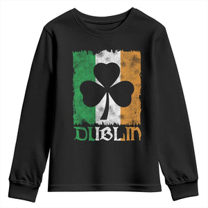 Dublin Ireland St Patricks Day Youth Sweatshirt Distressed Shamrock Vintage Irish Flag TS11 Black Print Your Wear