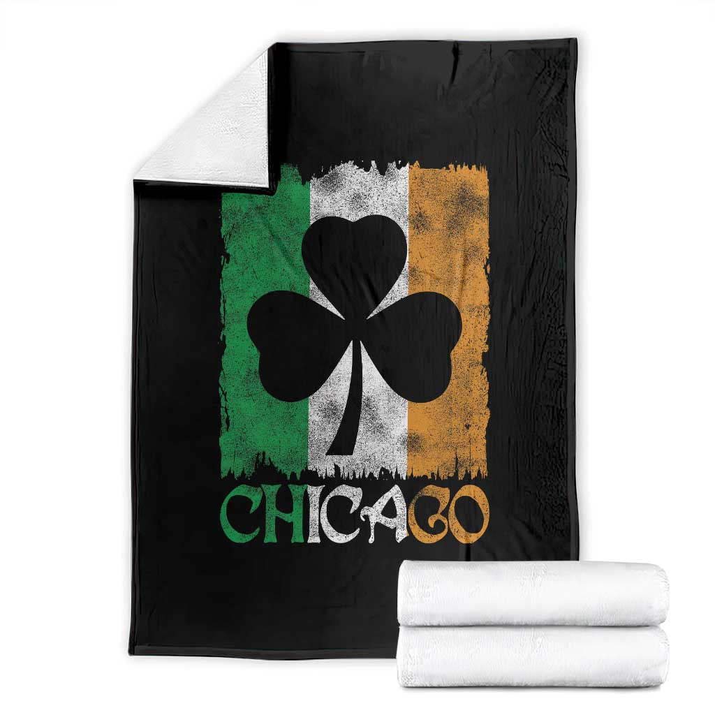 Chicago IL St Patricks Day Throw Blanket Distressed Shamrock Vintage Irish Flag TS11 Black Print Your Wear