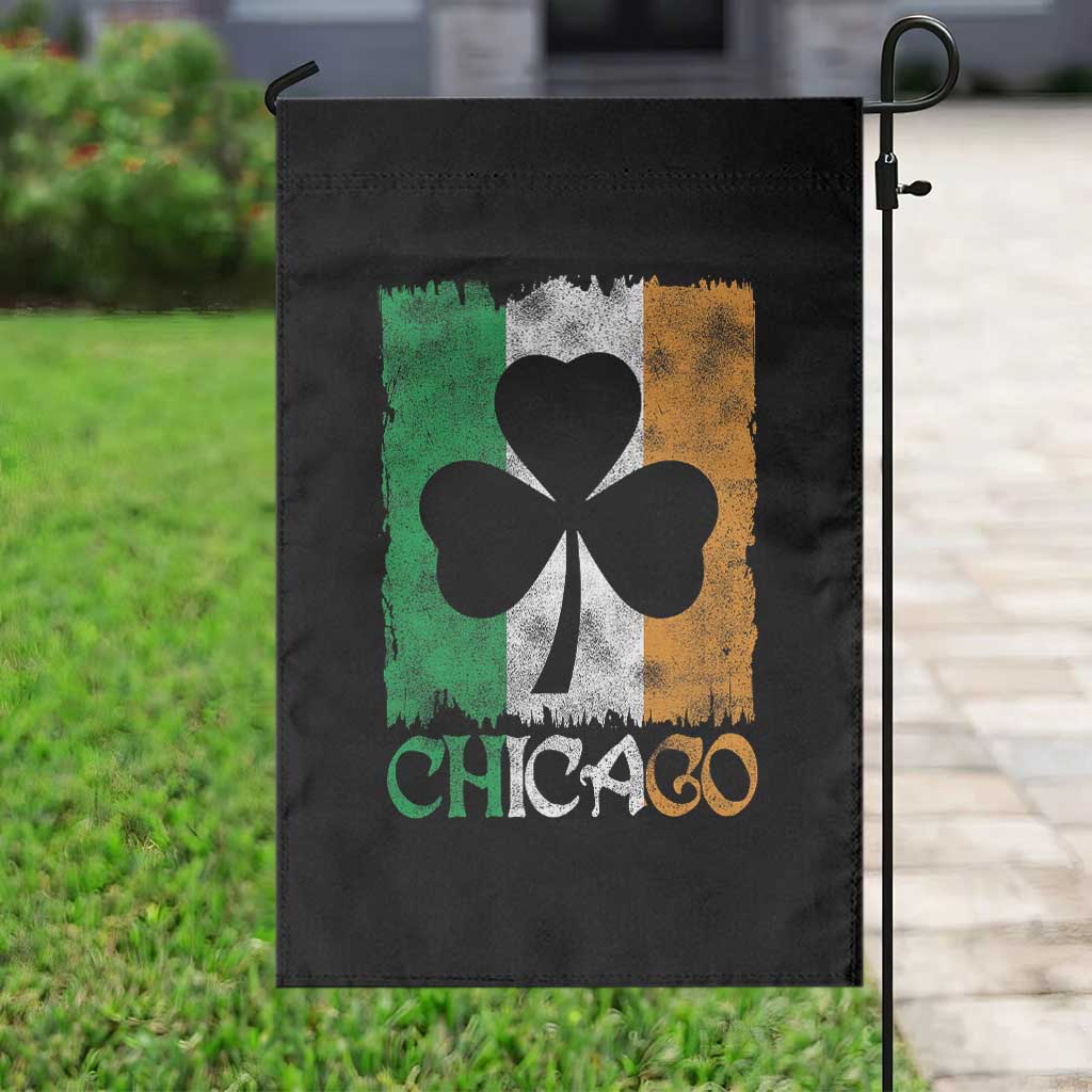Chicago IL St Patricks Day Garden Flag Distressed Shamrock Vintage Irish Flag TS11 Print Your Wear