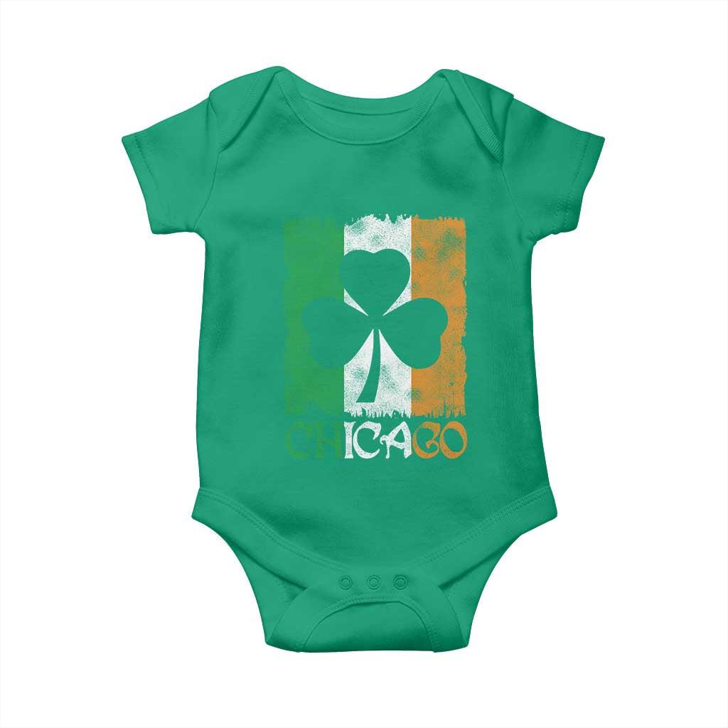 Chicago IL St Patricks Day Baby Onesie Distressed Shamrock Vintage Irish Flag TS11 Irish Green Print Your Wear