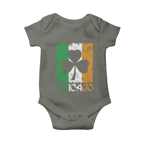 Chicago IL St Patricks Day Baby Onesie Distressed Shamrock Vintage Irish Flag TS11 Military Green Print Your Wear