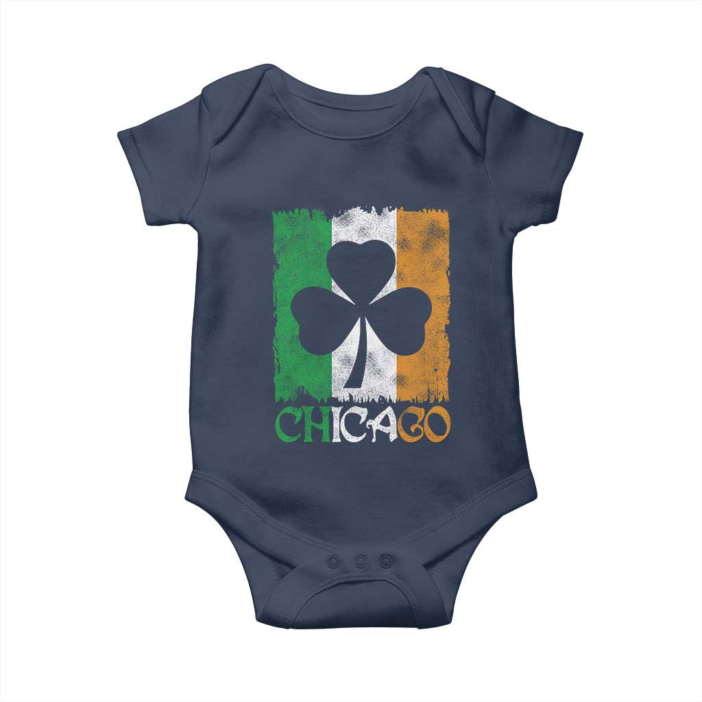 Chicago IL St Patricks Day Baby Onesie Distressed Shamrock Vintage Irish Flag TS11 Navy Print Your Wear