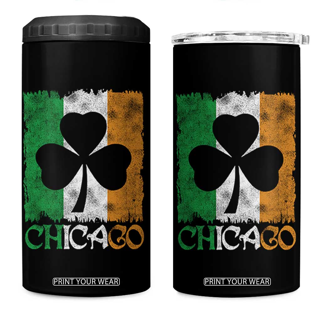 Chicago IL St Patricks Day 4 in 1 Can Cooler Tumbler Distressed Shamrock Vintage Irish Flag TS11 One Size: 16 oz Black Print Your Wear