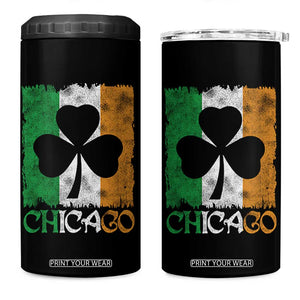 Chicago IL St Patricks Day 4 in 1 Can Cooler Tumbler Distressed Shamrock Vintage Irish Flag TS11 One Size: 16 oz Black Print Your Wear