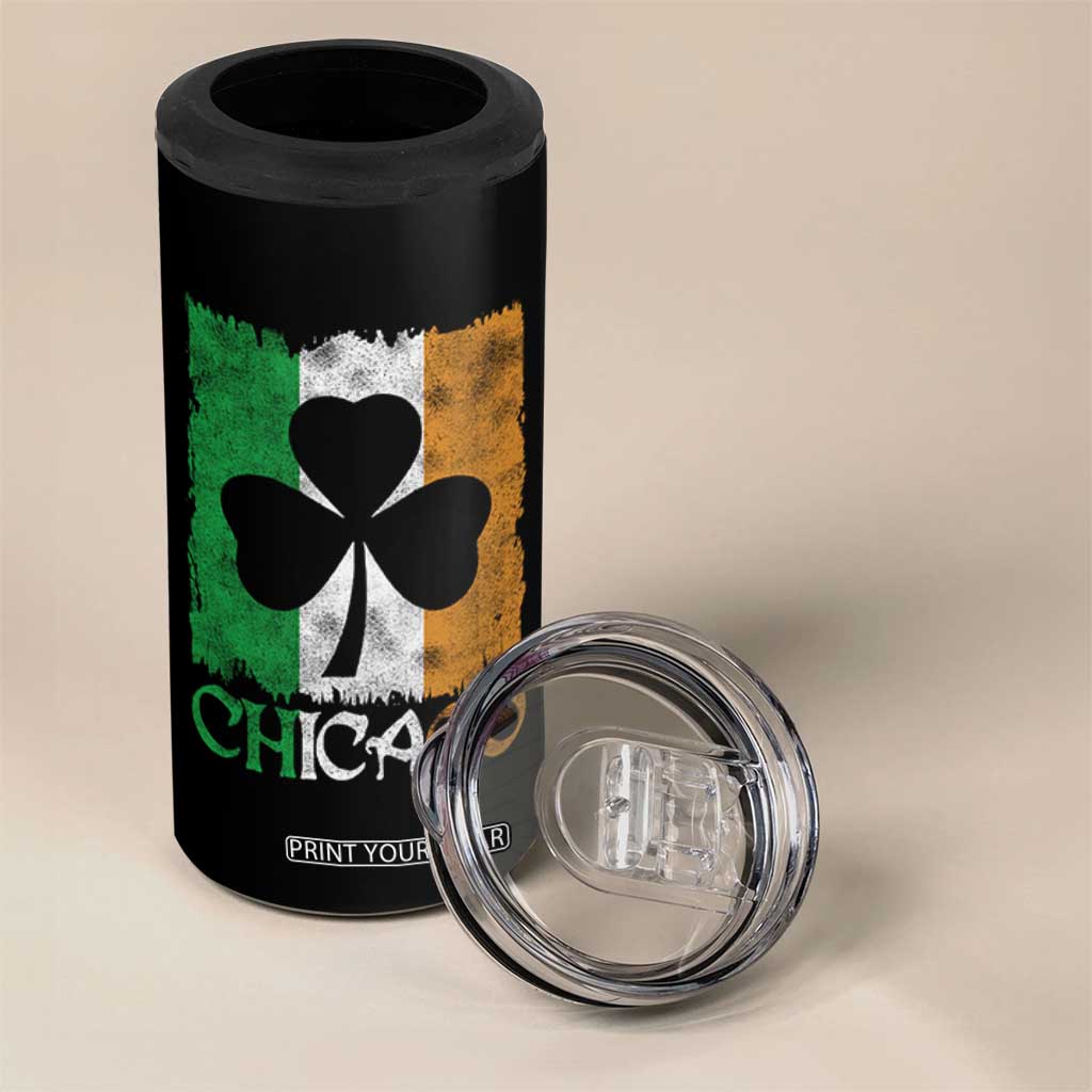 Chicago IL St Patricks Day 4 in 1 Can Cooler Tumbler Distressed Shamrock Vintage Irish Flag TS11 Print Your Wear