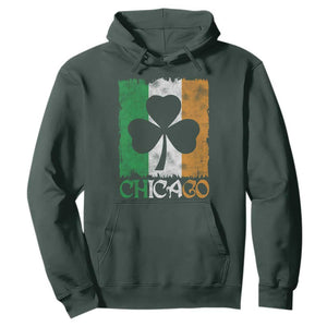 Chicago IL St Patricks Day Hoodie Distressed Shamrock Vintage Irish Flag TS11 Dark Forest Green Print Your Wear