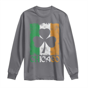 Chicago IL St Patricks Day Long Sleeve Shirt Distressed Shamrock Vintage Irish Flag TS11 Charcoal Print Your Wear