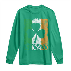 Chicago IL St Patricks Day Long Sleeve Shirt Distressed Shamrock Vintage Irish Flag TS11 Irish Green Print Your Wear