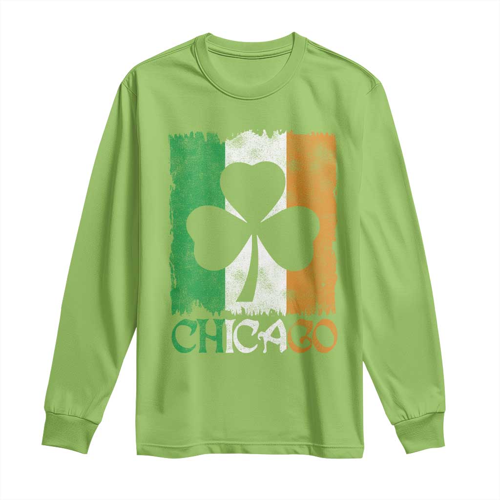 Chicago IL St Patricks Day Long Sleeve Shirt Distressed Shamrock Vintage Irish Flag TS11 Lime Print Your Wear
