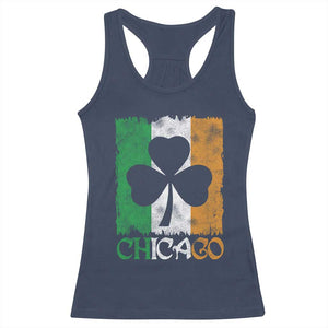 Chicago IL St Patricks Day Racerback Tank Top Distressed Shamrock Vintage Irish Flag TS11 Navy Print Your Wear