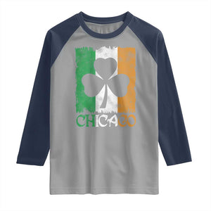 Chicago IL St Patricks Day Raglan Shirt Distressed Shamrock Vintage Irish Flag TS11 Sport Gray Navy Print Your Wear