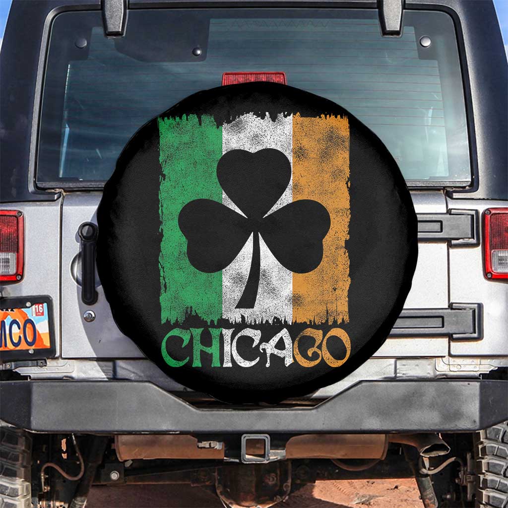 Chicago IL St Patricks Day Spare Tire Cover Distressed Shamrock Vintage Irish Flag TS11 No hole Black Print Your Wear