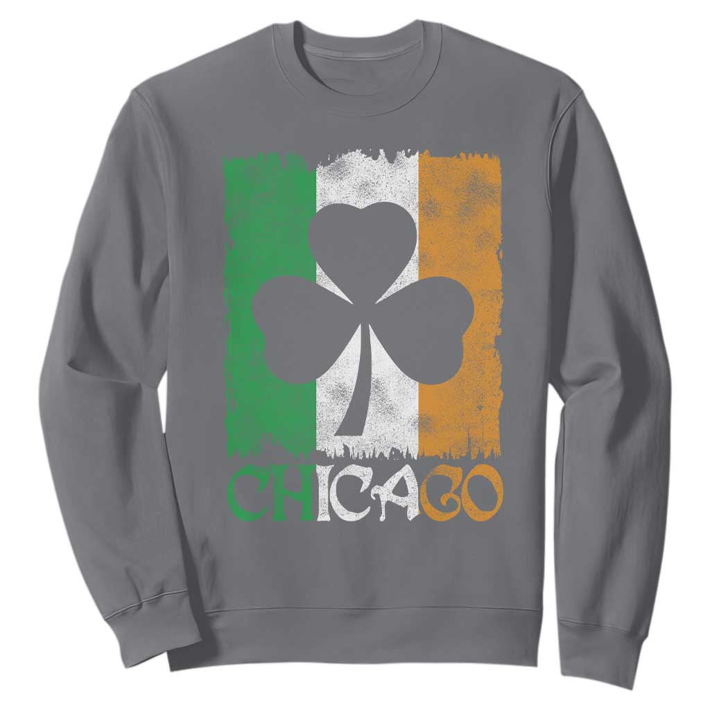 Chicago IL St Patricks Day Sweatshirt Distressed Shamrock Vintage Irish Flag TS11 Charcoal Print Your Wear