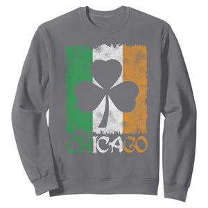 Chicago IL St Patricks Day Sweatshirt Distressed Shamrock Vintage Irish Flag TS11 Charcoal Print Your Wear