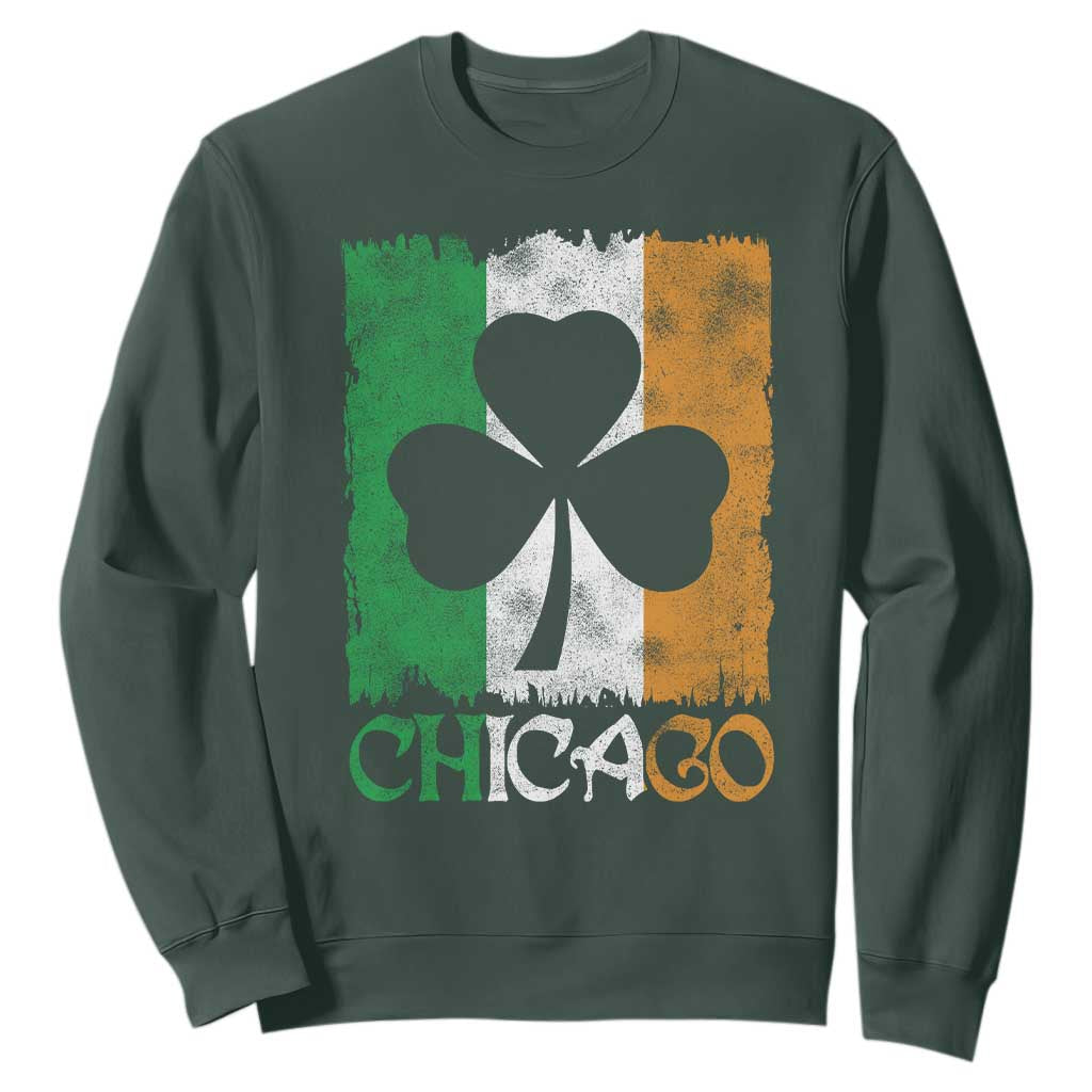 Chicago IL St Patricks Day Sweatshirt Distressed Shamrock Vintage Irish Flag TS11 Dark Forest Green Print Your Wear