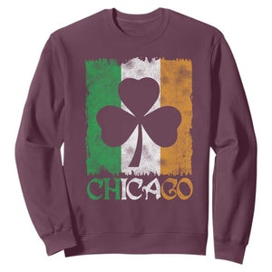 Chicago IL St Patricks Day Sweatshirt Distressed Shamrock Vintage Irish Flag TS11 Maroon Print Your Wear