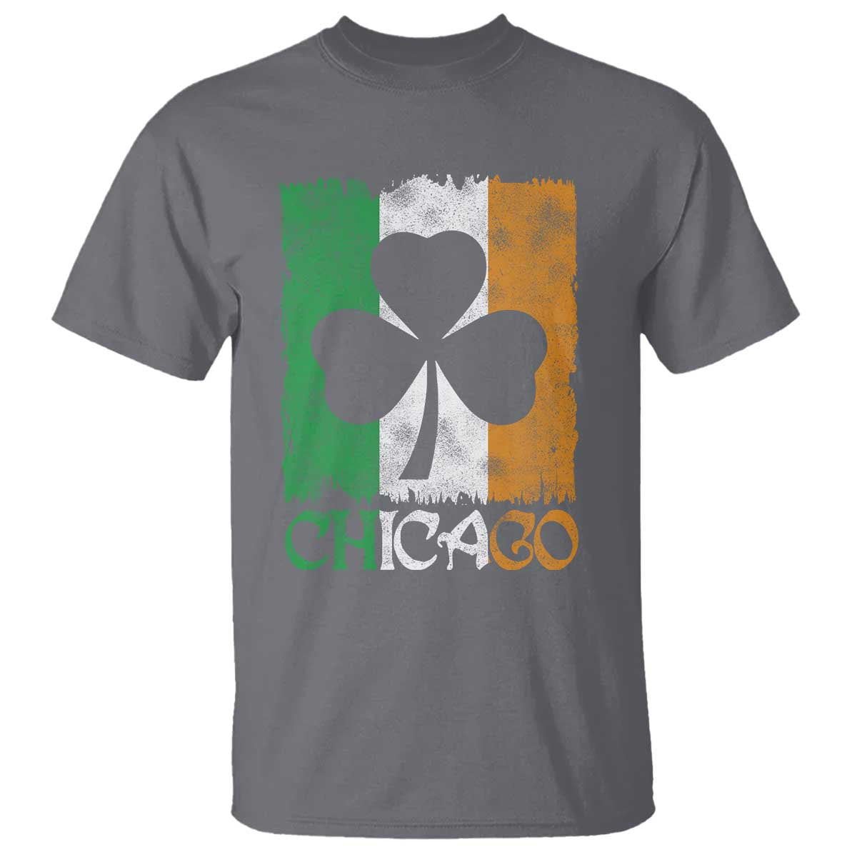 Chicago IL St Patricks Day T Shirt Distressed Shamrock Vintage Irish Flag TS11 Charcoal Print Your Wear