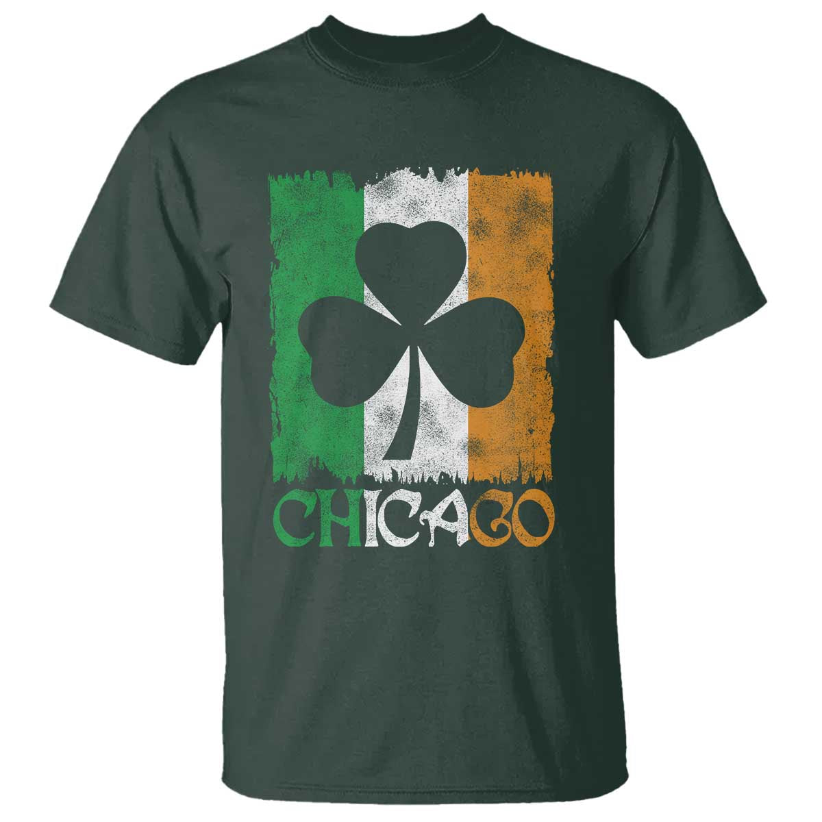 Chicago IL St Patricks Day T Shirt Distressed Shamrock Vintage Irish Flag TS11 Dark Forest Green Print Your Wear