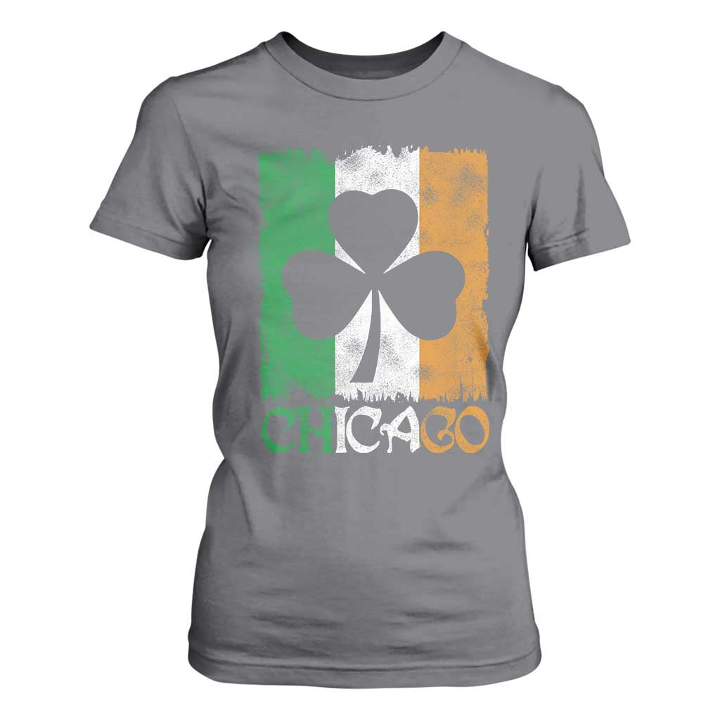 Chicago IL St Patricks Day T Shirt For Women Distressed Shamrock Vintage Irish Flag TS11 Charcoal Print Your Wear
