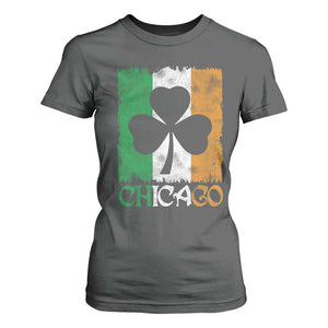 Chicago IL St Patricks Day T Shirt For Women Distressed Shamrock Vintage Irish Flag TS11 Dark Heather Print Your Wear