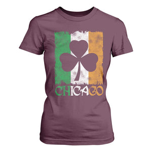 Chicago IL St Patricks Day T Shirt For Women Distressed Shamrock Vintage Irish Flag TS11 Maroon Print Your Wear