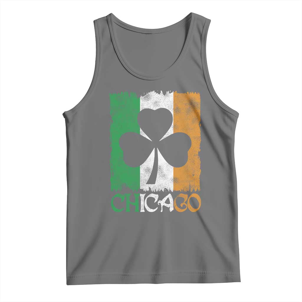 Chicago IL St Patricks Day Tank Top Distressed Shamrock Vintage Irish Flag TS11 Black Heather Print Your Wear