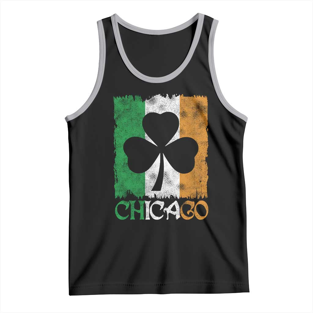 Chicago IL St Patricks Day Tank Top Distressed Shamrock Vintage Irish Flag TS11 Black Athletic Heather Print Your Wear
