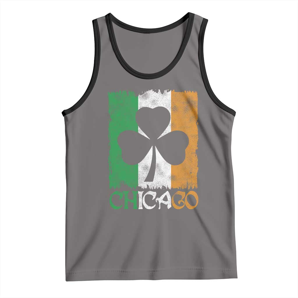 Chicago IL St Patricks Day Tank Top Distressed Shamrock Vintage Irish Flag TS11 Deep Heather Black Print Your Wear