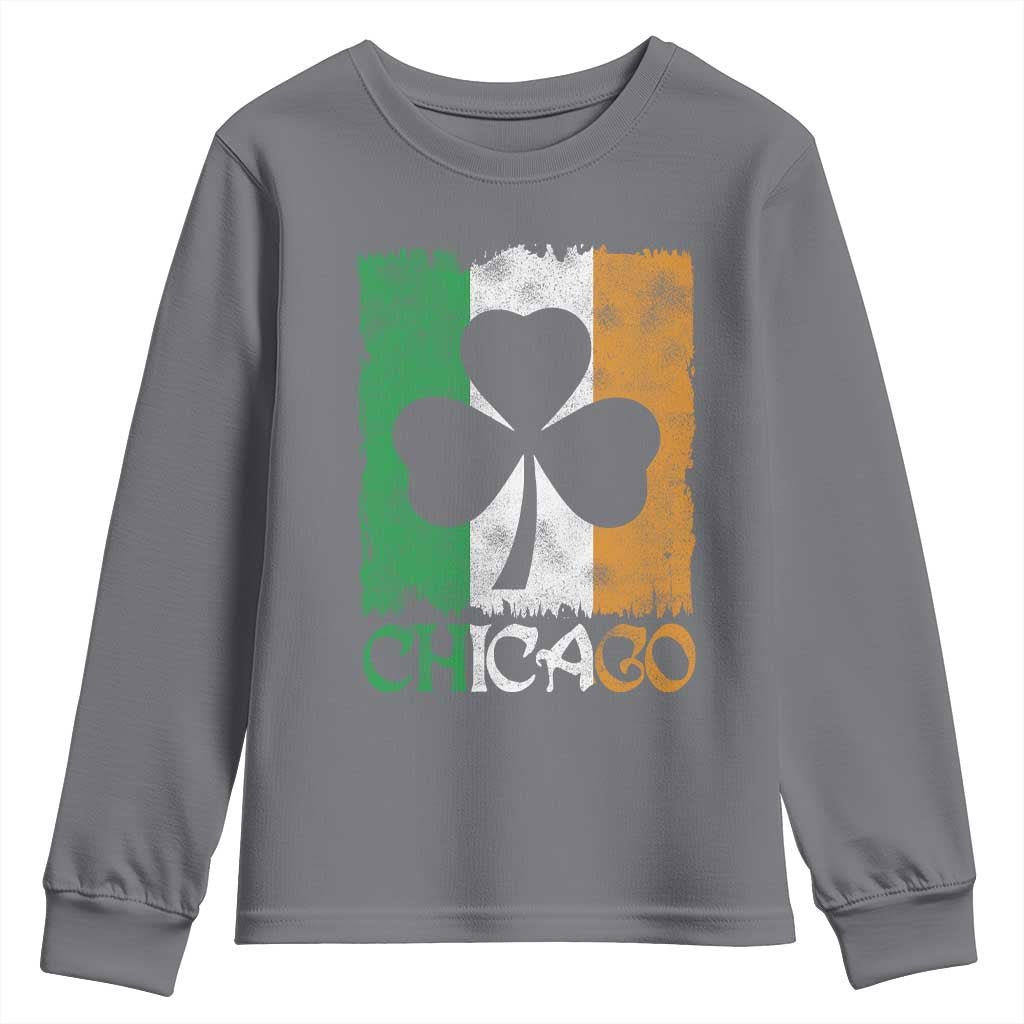 Chicago IL St Patricks Day Youth Sweatshirt Distressed Shamrock Vintage Irish Flag TS11 Charcoal Print Your Wear