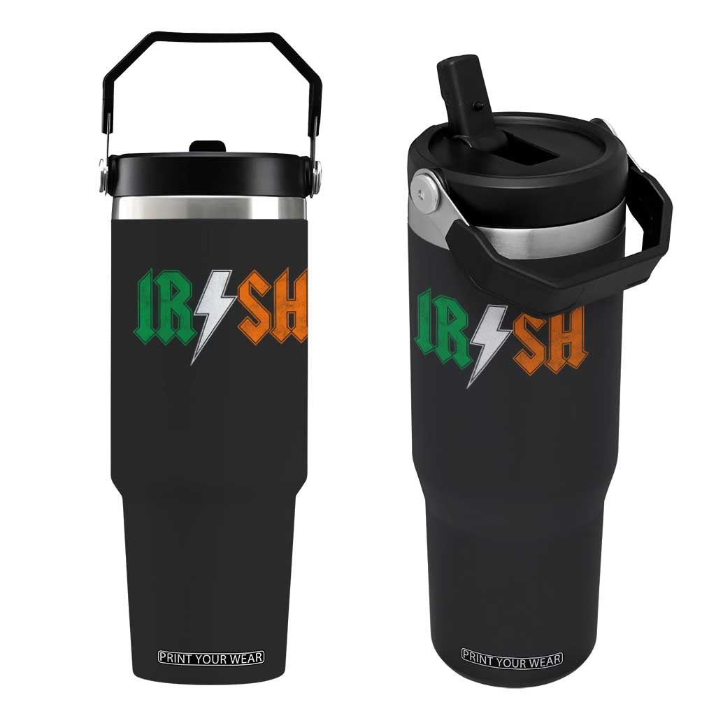 Funny Irish Rocker St Patricks Day Lightning Bolt Rock Music Lover Flip Straw Tumbler TS11 One Size: 30 oz Black Print Your Wear