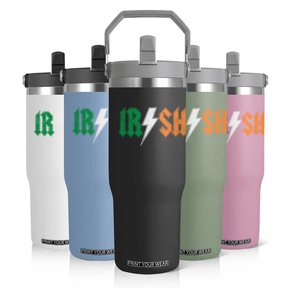 Funny Irish Rocker St Patricks Day Lightning Bolt Rock Music Lover Flip Straw Tumbler TS11 Print Your Wear
