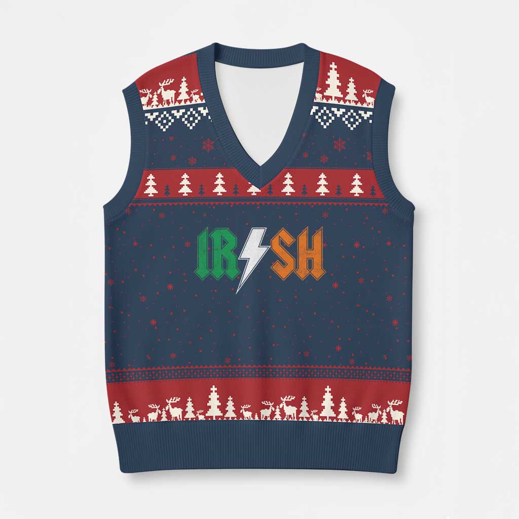 Funny Irish Rocker St Patricks Day Lightning Bolt Rock Music Lover V-Neck Knit Sweater Vest TS11 Navy Red Print Your Wear
