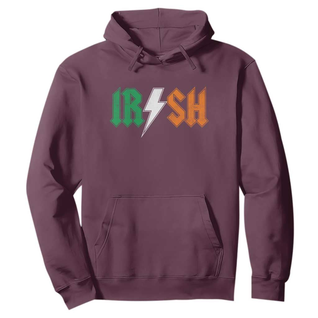 Funny Irish Rocker St Patricks Day Lightning Bolt Rock Music Lover Hoodie TS11 Maroon Print Your Wear