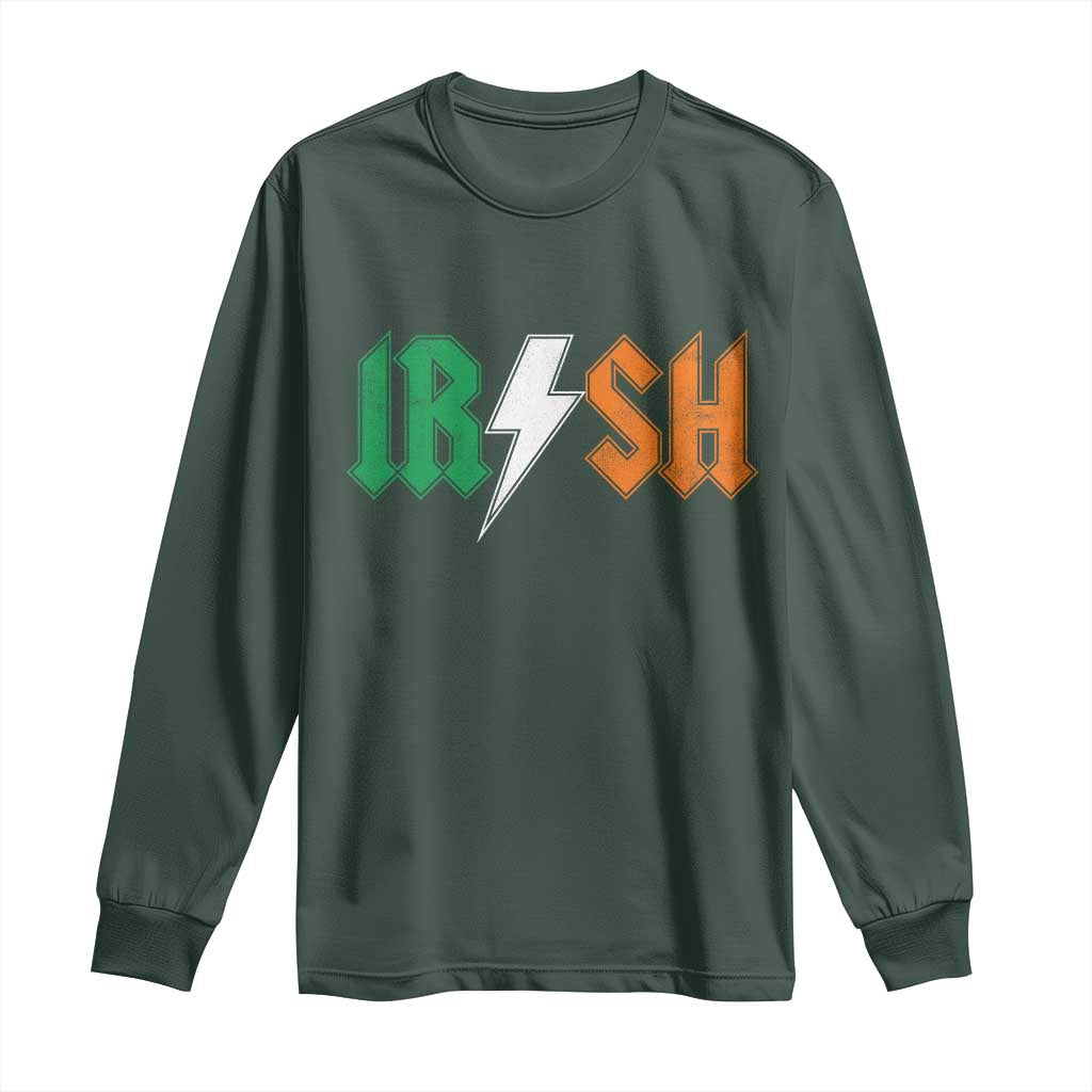Funny Irish Rocker St Patricks Day Lightning Bolt Rock Music Lover Long Sleeve Shirt TS11 Dark Forest Green Print Your Wear