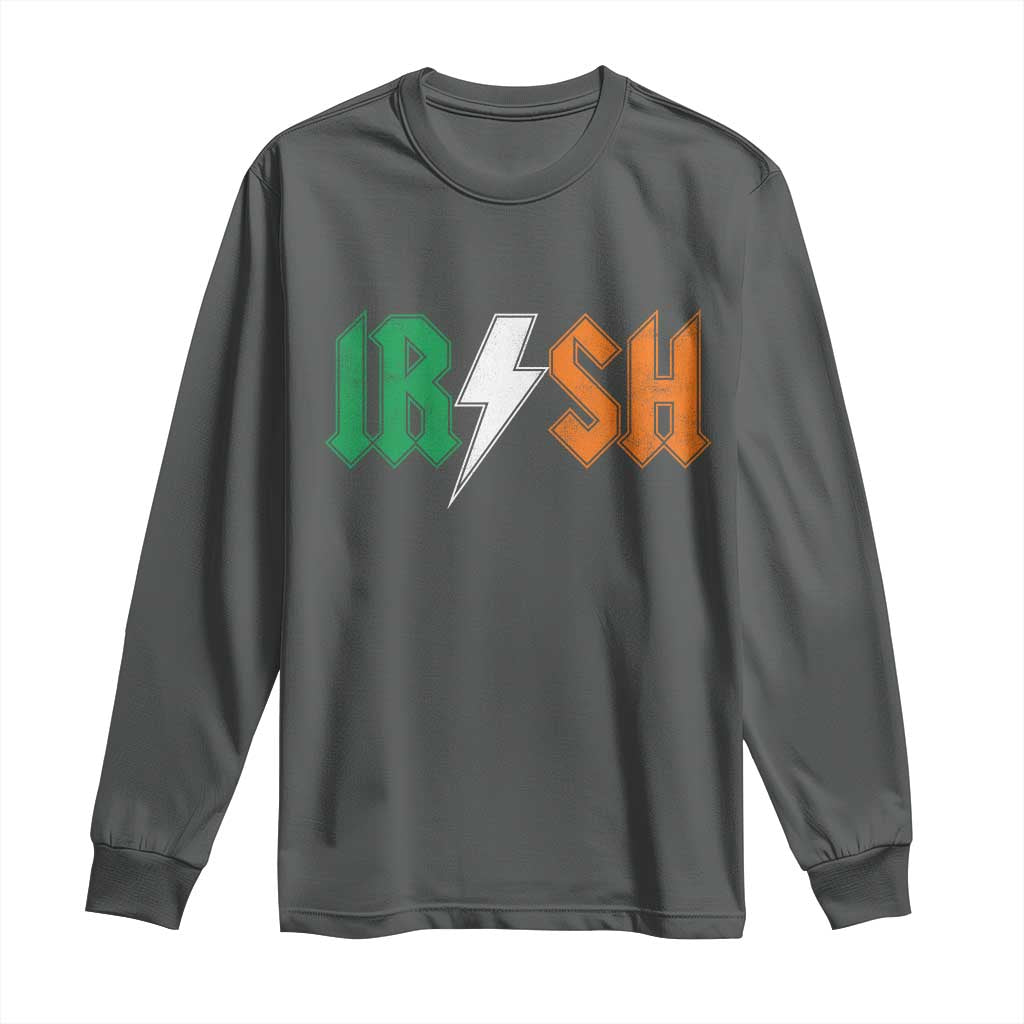 Funny Irish Rocker St Patricks Day Lightning Bolt Rock Music Lover Long Sleeve Shirt TS11 Dark Heather Print Your Wear