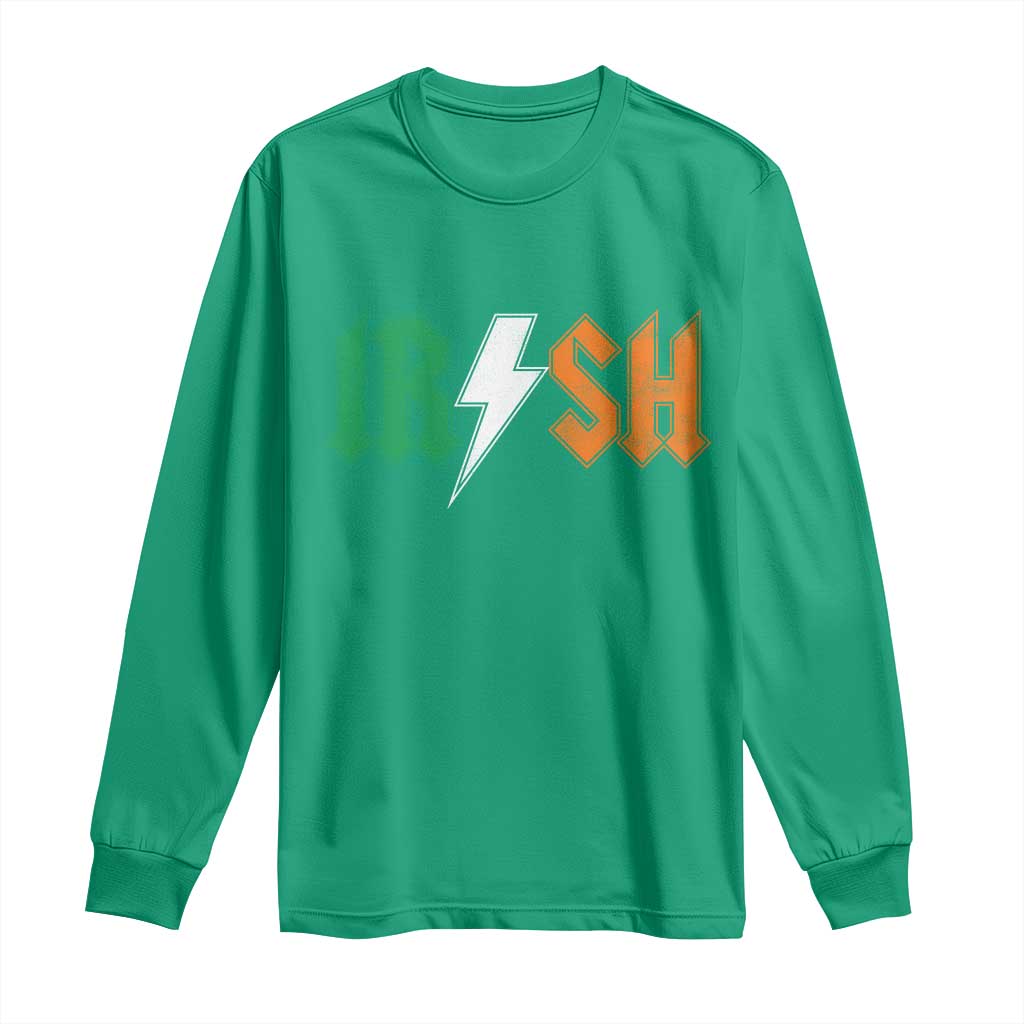 Funny Irish Rocker St Patricks Day Lightning Bolt Rock Music Lover Long Sleeve Shirt TS11 Irish Green Print Your Wear
