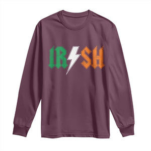 Funny Irish Rocker St Patricks Day Lightning Bolt Rock Music Lover Long Sleeve Shirt TS11 Maroon Print Your Wear