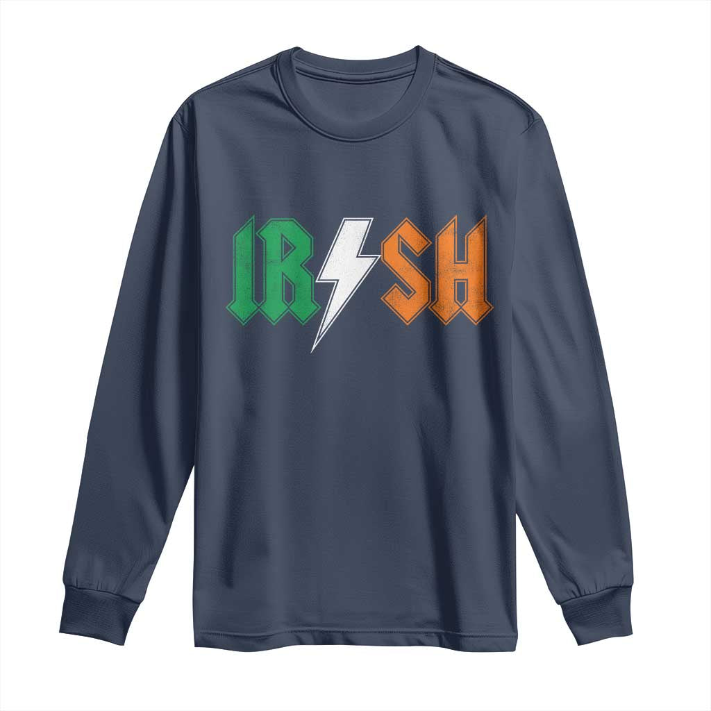 Funny Irish Rocker St Patricks Day Lightning Bolt Rock Music Lover Long Sleeve Shirt TS11 Navy Print Your Wear